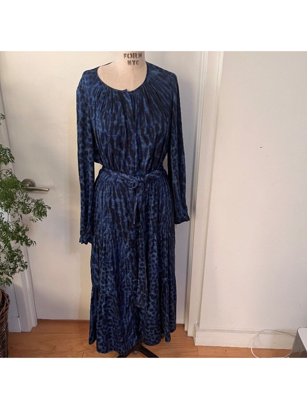 KOBI HALPERIN Blue/Black Leopard‎ Print Poppi Dress Size Large